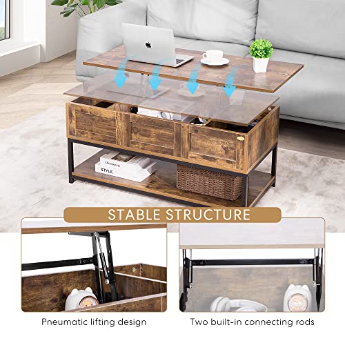 VIVOHOME Lift Top Coffee Table with Steel Frame, Dining Table with Open
