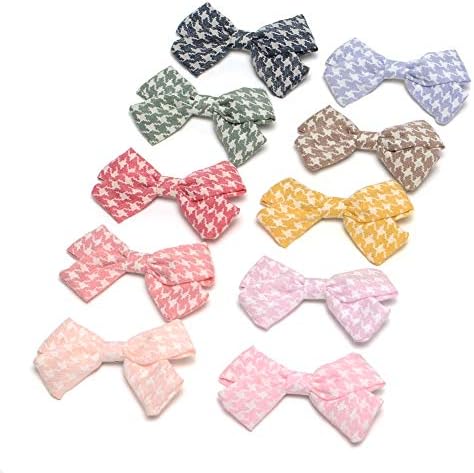 Cotton and Linen Bow Hair Accessories Hair Bow Clip for School Girls Pack of 14pcs