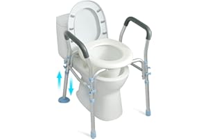 OasisSpace Stand Alone Raised Toilet Seat 400lbs - Medical Raised Commode Toilet with Splash Guard and Safety Frame, Height Adjustable Legs, Bathroom Assist Frame for Elderly, Handicap, Disabled