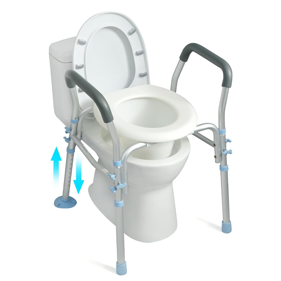 OasisSpace Stand Alone Raised Toilet Seat 400lbs - Medical Raised Commode Toilet with Splash Guard and Safety Frame, Height Adjustable Legs, Bathroom Assist Frame for Elderly, Handicap, Disabled