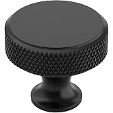 Coinkoly Matte Black Knurled Cabinet Knobs Round Drawer Pulls 10 Pack | Solid Aluminum alloy, 1.2 Inch Diameter, textured finish hardware pulls for dressers, drawers, cupboard, bathroom