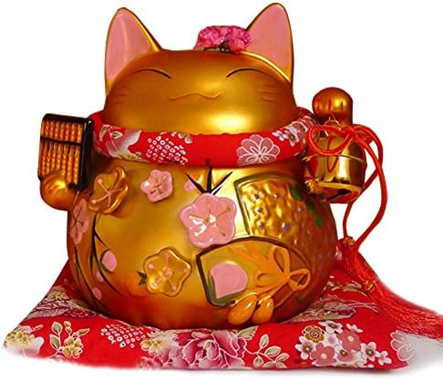 8" Large Golden Ceramic Maneki Neko Lucky Cat Coin Bank Style Abacus