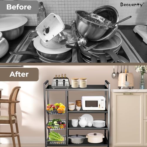 Beauenty 4-Tier Kitchen Storage Shelf Unit, Rolling Utility Cart with 3 Pull-Out Baskets, Metal Vegetable Stand for Kitchen Pantry, Snacks Onion Fruit Storage Shelf
