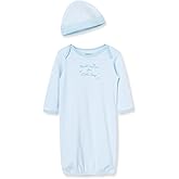 Little Me Clothes for Baby Boys' 2-Piece Nightgown and Cap Set 100% Cotton with Elastic Bottom, Baby Essentials, 0-3 Months