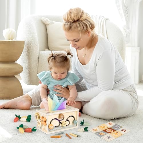 Vanplay Montessori Toy Baby 12 Months, 6-in-1 Tissue Box, Baby Toy from 1 Year, Wooden Toy, Motor Skills Toy from 1 2 3 Years, Girls Boy, Gift Child 1 Year