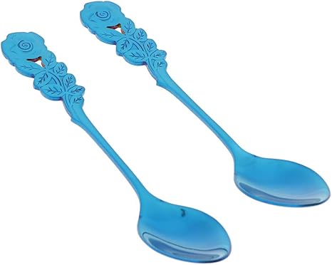 Amazon Co Jp Fenteer 2個 個フラワースプーンステンレススチールティースプーンカラフルコーヒースプーンティースプーン スモールデザートスプーンアイスコーヒースプーンウェディングゲストギフト 青 ホーム キッチン