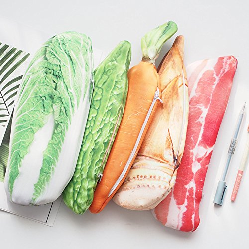 Funnylive Creative Simulation Vegetables Pencil Holders Unique Handbags Makeup Bag Fatty Pork, Carrot, Cabbage, Bamboo Shoots, Balsam Pear Pencil Case (Cabbage) - Thumbnail 4
