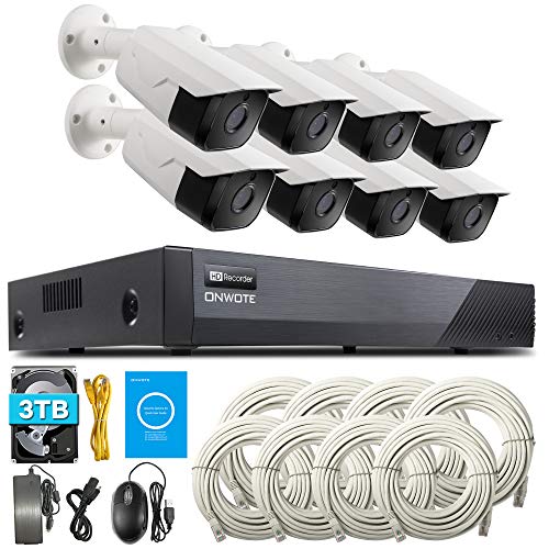 ONWOTE Audio 5MP PoE Security Camera System, 8CH H.265 5MP NVR 3TB HDD, 8 Outdoor 5 Megapixels 2592x 1944P Ethernet IP Security Cameras, 100ft Night Vision, Onvif, Remote Home Monitoring System