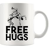 Free Hugs Wrestling Gifts Wrestler Dad Husband Boyfriend Uncle Funny Wrestling Coach Gifts Novelty Drinkware Ceramic Mug 11 oz White