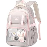 ETAISHOW Kids Backpack for Teen Girls with Bunny Clear School Bag for Elementary Middle School Kawaii Bookbag for Women Light Gray