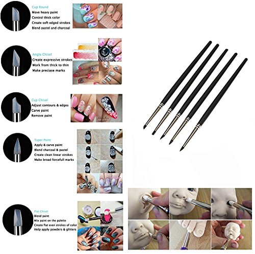 COMIART 5pcs Flexible Fimo Clay Sculpture Tools Silicon Color Shapers Brushes Size 2