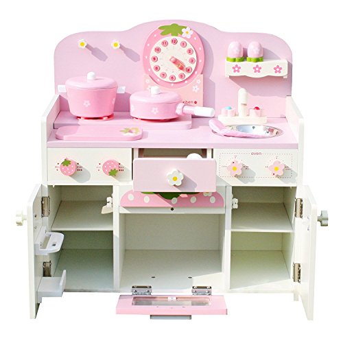 Timy Wooden Play Kitchen Strawberry Playfully Delicious Pretend Playset with Accessories