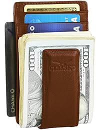 Money Clip Leather Wallet For Men Slim Front Pocket RFID Blocking Card Holder With Super Strong Magnetic (Tan)