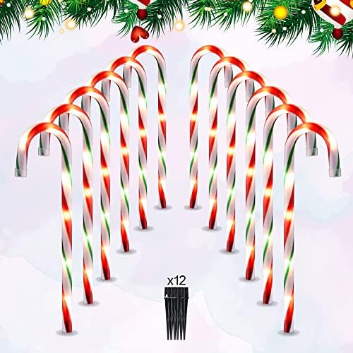 VCOKEN 16'' Christmas Candy Cane Lights Outdoor Pathway, Set of 12