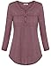 Vivilli Women's Henley V Neck Cuffed Sleeve Soft Shirred Blouse Tops