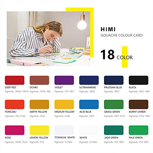 MIYA Gouache Paint Kit, 18 Colors x 30ml Paint Set & 10 Pieces Hog Bristle Paint Brushes, Unique Jelly Cup Design with Portable Case Gouache, Perfect for Oil, Acrylic Painting & More (Mint Green) - Thumbnail 4