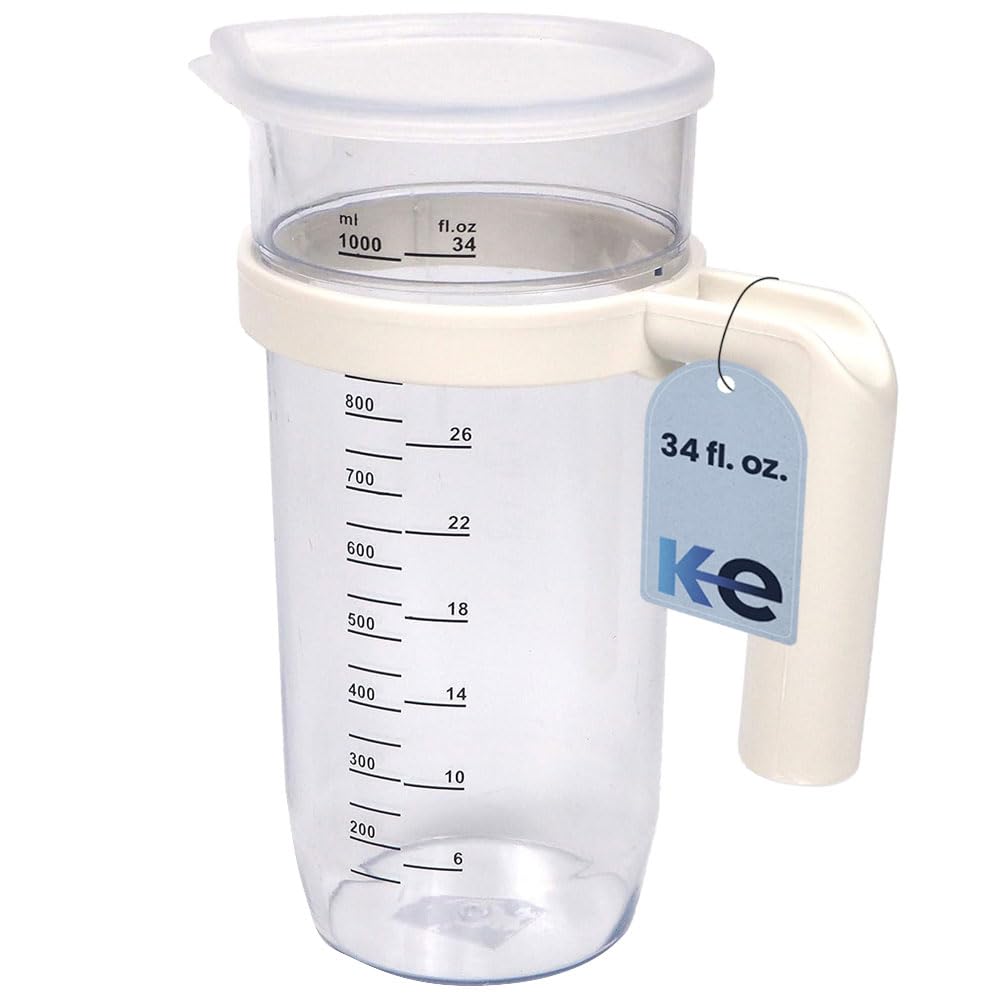 Anakel Home 1L Measuring Jug with Lid Included | Kitchen Measuring Cup for Blender with Screen Printed Measurements | 20.5x7.5cm, Removable Handle, Durable Plastic