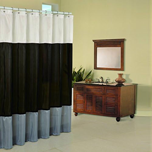 Pur Luxe Regency Shower Curtain, 70 by 72-Inch, Black, Silver and Cream