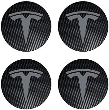 luluda 4X 56mm Tesla Badge Carbon Center Caps Hub Alloy Rims Wheel Stickers