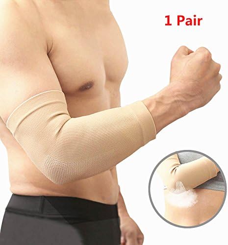 1 Pair Elbow Sleeves Support &amp; Compression for Weightlifting, Powerlifting &amp; CrossFit - Neoprene Sleeve for the Best Sports Trainning - Both Women &amp; Men, Light Brown S