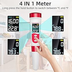 PH Meter, Digital 4 in 1 PH EC TDS Temp Meter for
