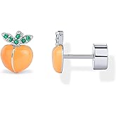 PAVOI 14K Gold Plated 925 Sterling Silver Posts Enamel Flatback Stud Earrings for Women - Colored Chili Pepper Strawberry Peach Cherry Emoji Screwback Earrings - Dainty Helix Cartilage Piercing Jewelry