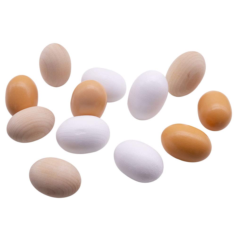 Amor Easter Eggs Wooden Fake Eggs with Painting Tools Set 12Pcs 3 Colors Children Play Kitchen Game Food Toy