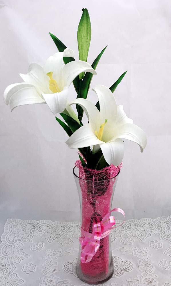 Buy Just Flowers Artificial White Lilly In Glass Vase 2 White