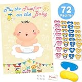 Pin The Pacifier On The Baby Game for Baby Shower Decorations Kids Birthday Party Supplies, Large Baby Shower Games Poster 72 Pacifier Stickers