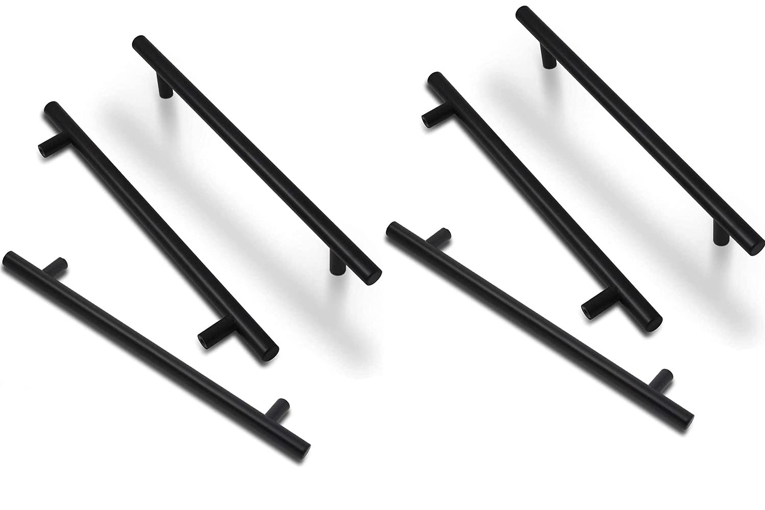 ANSIEDIO Kitchen Cupboard Handles Black - 6 Pack Stainless Steel Drawer Handles 192mm Cabinet Handles T Bar Kitchen Door Handles