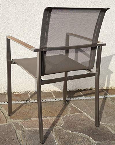 ALEOS. Gartengarnitur Edelstahl Batyline A-Grade Teak Holz Set Tisch 160x90 cm + 4 Sessel mit Batyline Bespannung Serie Kuba-BRAUN Gastroqualität – Bild 6