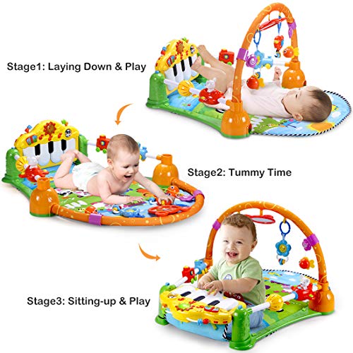 Baby Gym Kick and Play Piano - Lay to Sit-Up Play Mat Newborn Large Activity Gym Tummy Time Infant Music & Light Activity Center Mat Play & Learn Toddler 0-18 Month