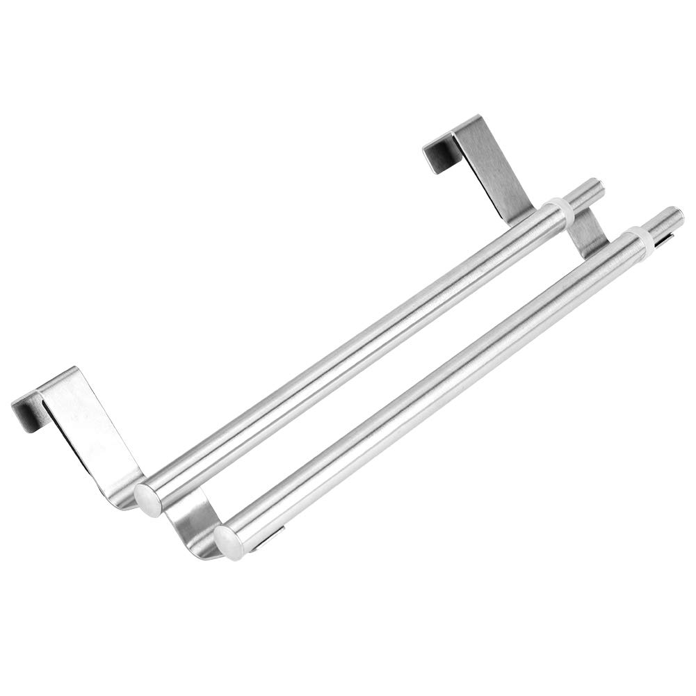 Over the Door Towel Rail , Double Layers Stainless Steel Telescopic Towel Holder for Cupboard Drawer Cabinet Rack Hanger Organizer Bathroom Kitchen