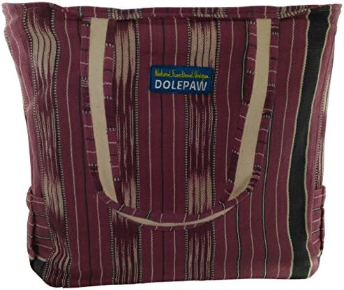 Dolepaw Thailand Multipurpose Handwoven Natural-dyed Cotton Travel Tote Bag, indian red with wide black line right