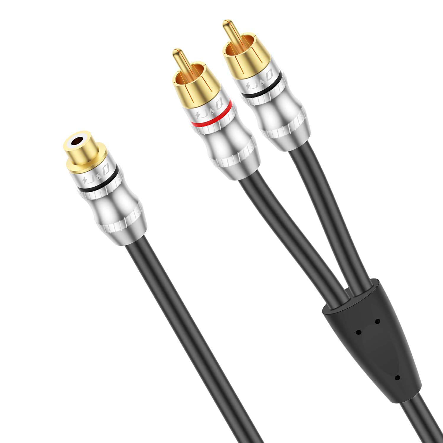 J&D RCA/Phono Cable, RCA Female to 2 Male Stereo Audio Y-Splitter Gold Plated Adapter for Subwoofer, HDTV, DVD Player, Home Theater, Hi-Fi Systems, Speaker, 0.3 Meter