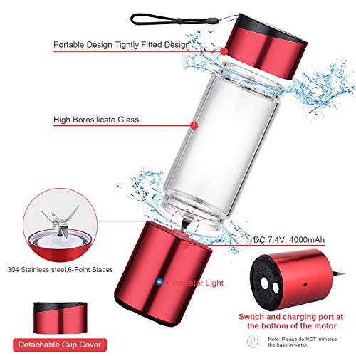 Portable Blender, Stainless Steel Smoothie Blender with 16 oz Glass Travel Cup and Lid, Single Serve USB Rechargeable Cordless Electric Mini Juice Mixer. Personal Handheld Blender