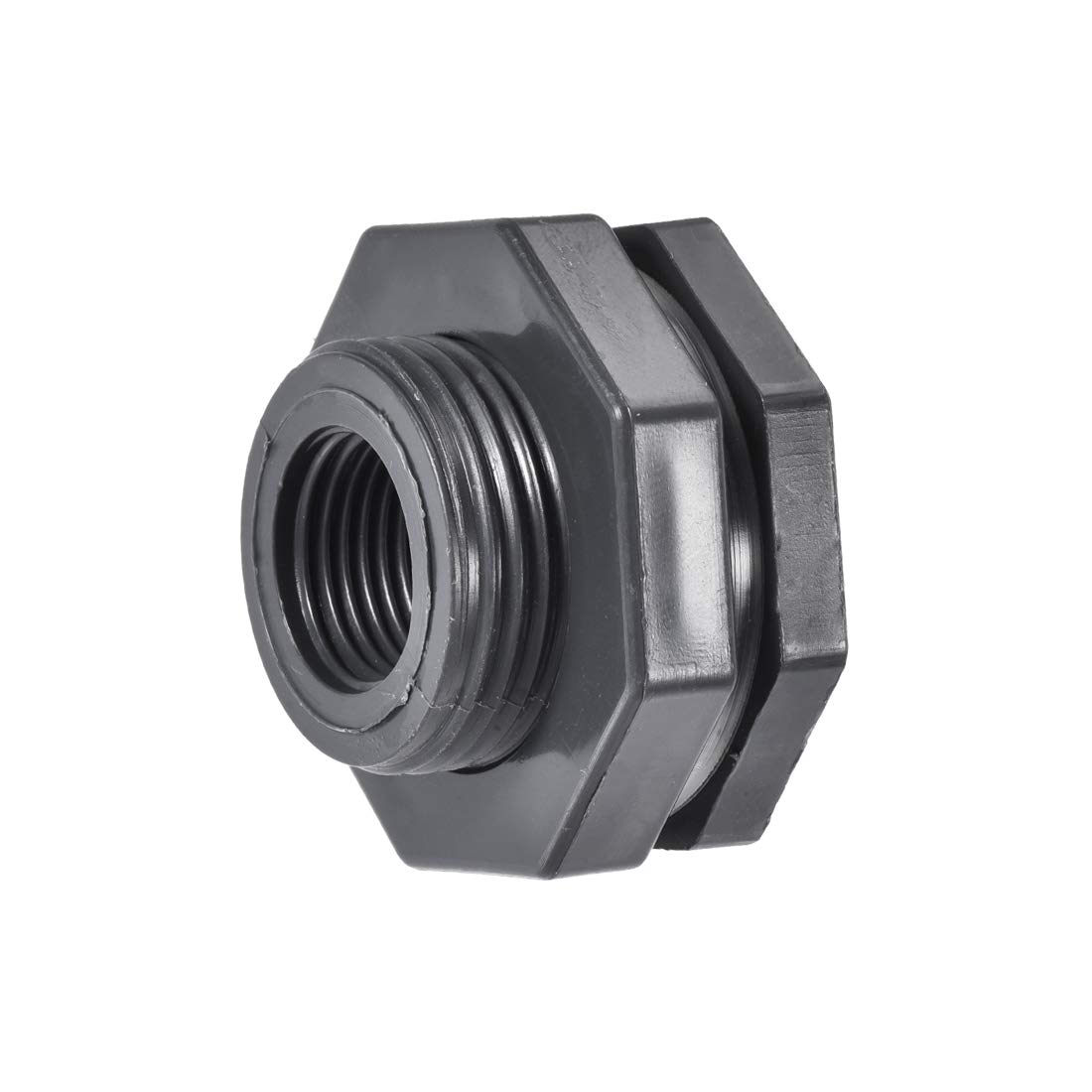 sourcing map Bulkhead Fitting, G1/2 Female, Tube Adaptor Pipe Fitting with Silicone Gasket, for Water Tanks, PVC, Gray