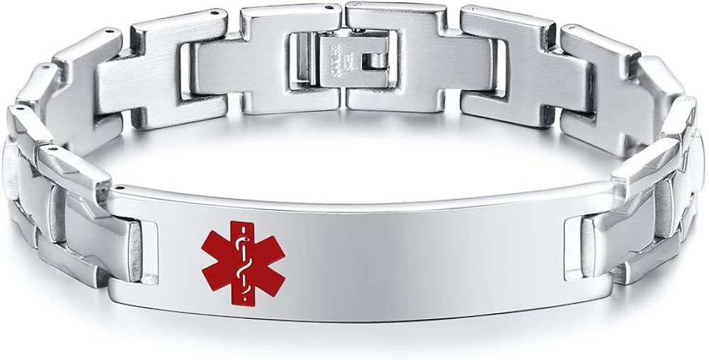 Custom Engraving Men's Medical Alert Bracelets Stainless Steel