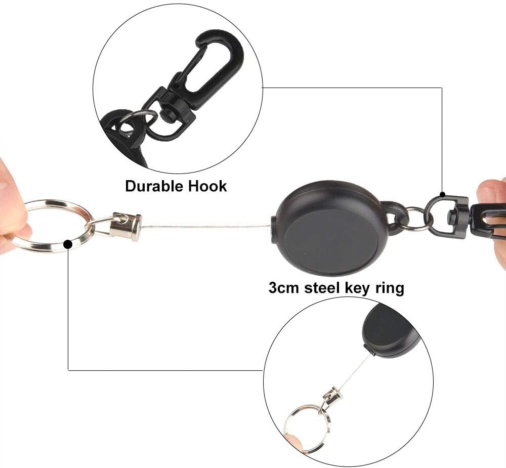 TUPARKA 2 Pieces Heavy Duty Retractable Key Chain Badge Reel Clips with 60cm/ 23.6 Inches Steel Wire Rope - Image 4