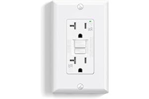 ELEGRP Outdoor GFCI Outlet 20 Amp, Self-Test GFI Electrical Outlet with Narrow Design, Tamper Resistant GFCI Receptacle with LED Indicator, UL Listed, White, Wall Plate Included, 1 Pack