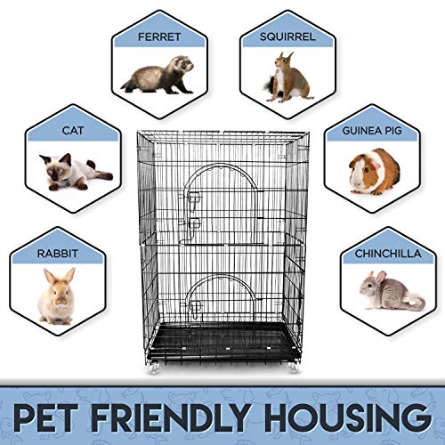 Petsmatig-Wire-Cat-Cage-Spacious-Foldable-Metal-Pet-Crate-Playpen-with-3-Openings-3-Platforms-3-Ladders-1-Hammock-1-Bottom-Tray-4-Wheels-and-Free-Grooming-Gloves