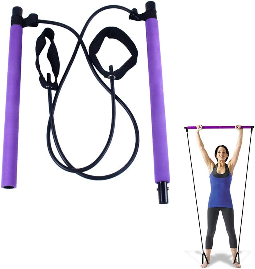 GDCB Portable Pilates Bar, Adjustable Yoga Pilates Stick Muscle Toning Bar with Resistance Band Foot Loop for Home Gym Pilates Yoga Exercise