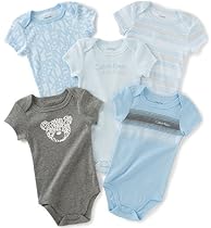 Calvin Klein Baby Boys' Assorted Short Sleeve Bodysuit, Blue/Gray, 0-3 Months (Pack of 5)
