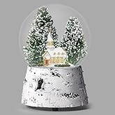 Roman Musical Windup Church Christmas Tree with Birch Base Snowglobe, 100mm, 5.5-inch Height, Tabletop Decor