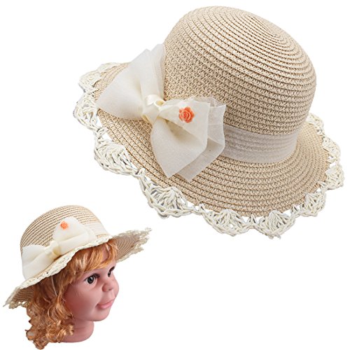 Krayney Kids Girl Woven Straw Hat with Lace Bowknot