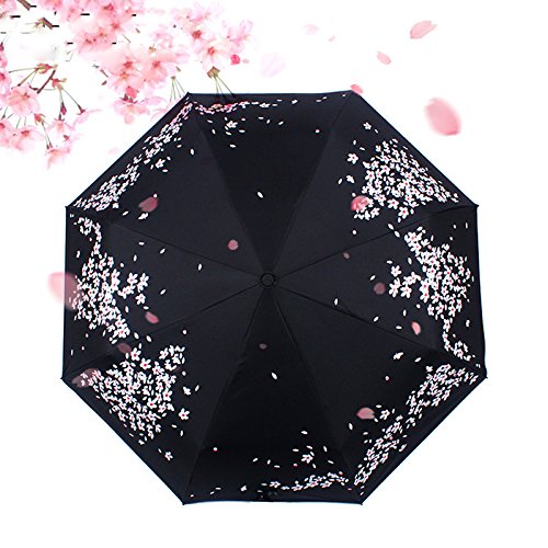 Elehere Black Sakura Windproof Umbrella Automatic Open Waterproof Stick Parasols