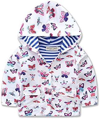 Butterfly Girls Baby Kids Hooded Coat Jacket Outwear cotton stamp Windbreaker Hoodies 2Y-6Y (2T, white)