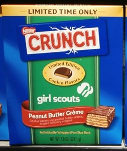 Image of Nestle Crunch Girl Scouts Peanut Butter Creme Limited Edition Cookie Flavors Fun Size Bars (Chocolate Covered Cookie Wafers and Peanut Butter Creme 3 Boxes