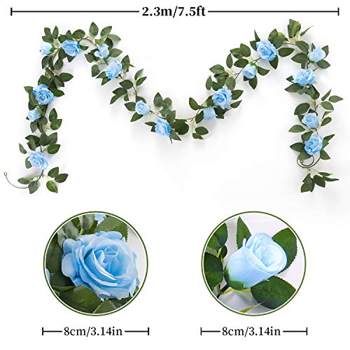 MEHELANY Artificial Rose Vine Flowers with Green Leaves 7.5ft Fake Silk