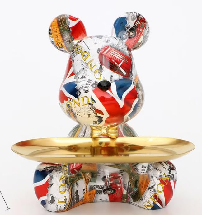 Photo 1 of *Missing plate* PAEOUT Resin Bear Statue for Home Decoration, Sitting Bear Sculpture Storage Tray for Accessory, Candy, Key for Living Room, Bedroom, Office and Entryway (4)